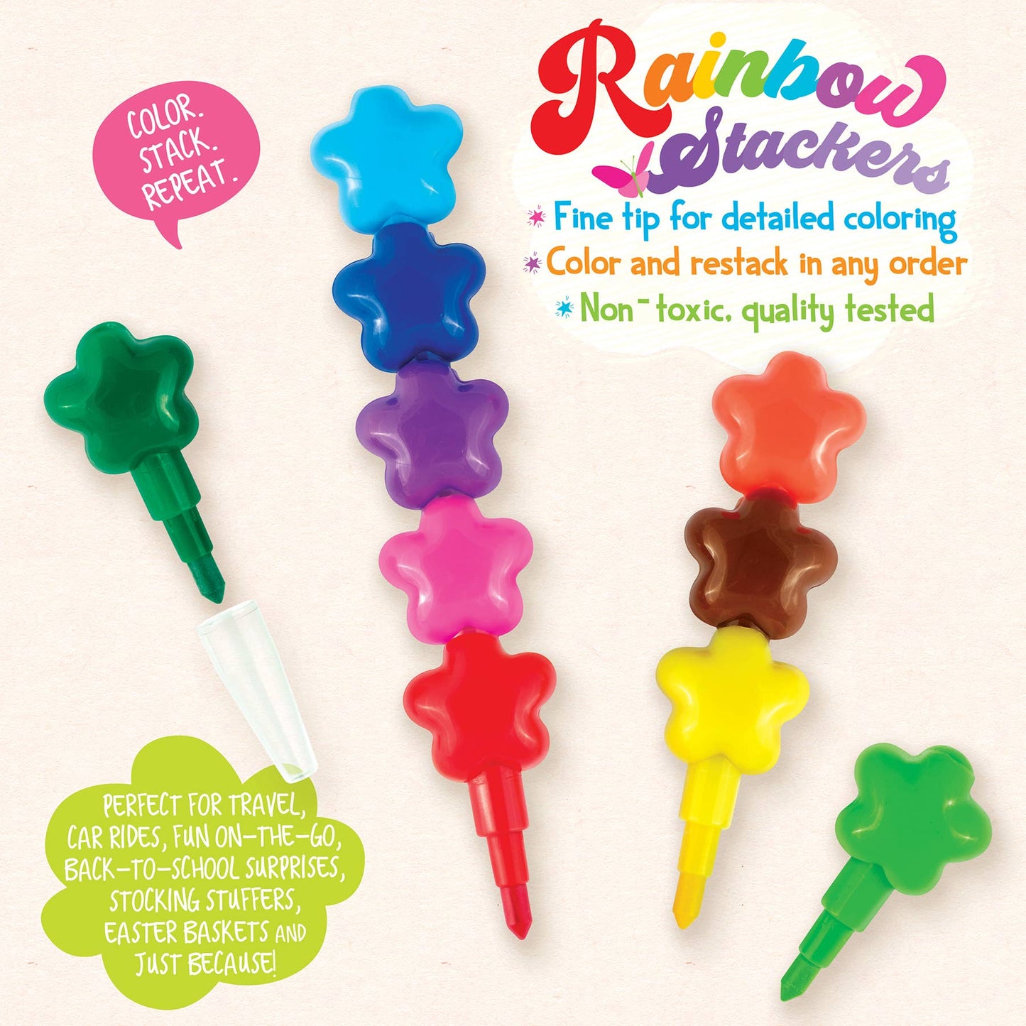 Rainbow Stackers | Heart and Star Shaped Stackable Crayons
