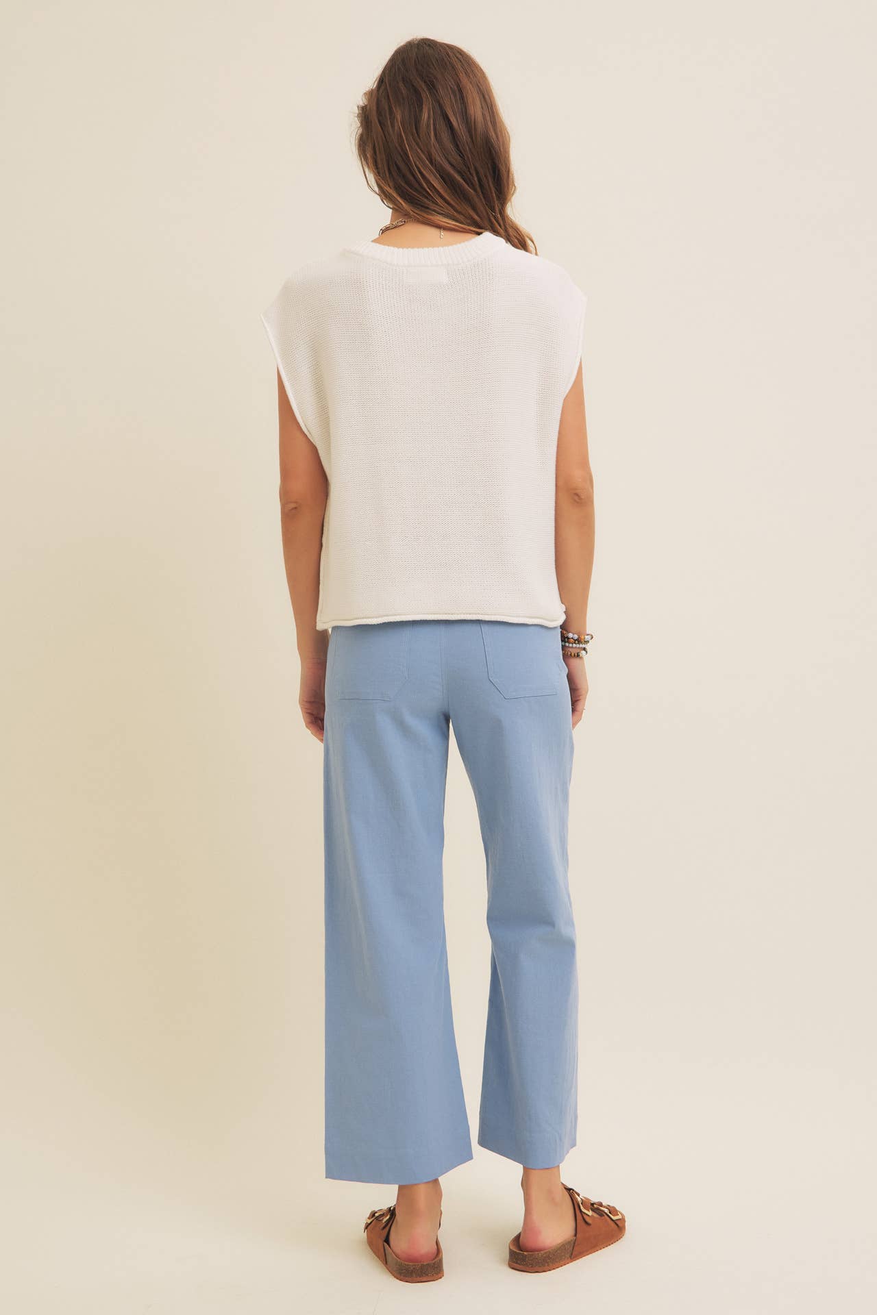 COTTON LINEN STRETCHY ANKLE-LENGTH PANTS