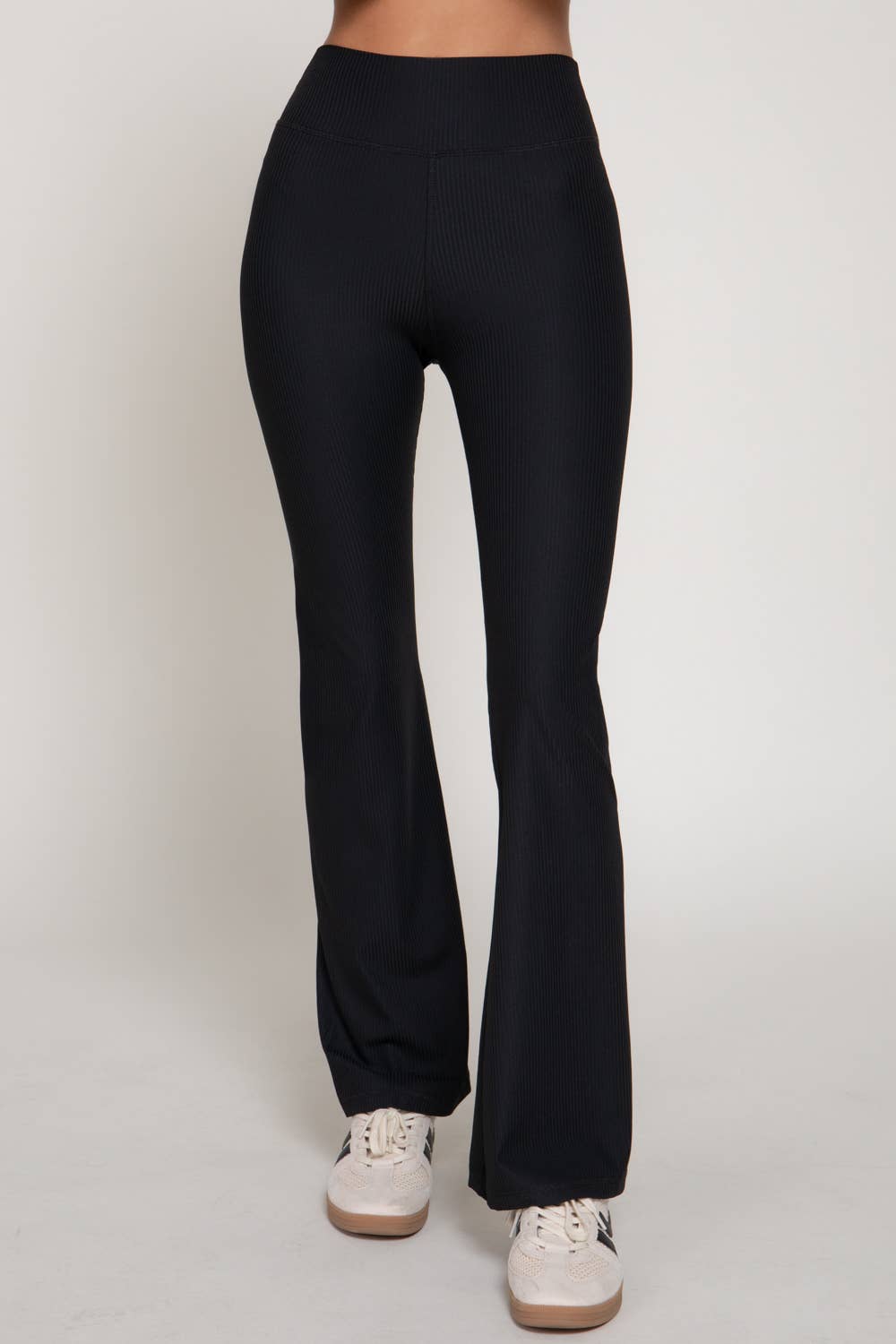 Semi-Flare Ribbed Workout Pants with Folded Waistband