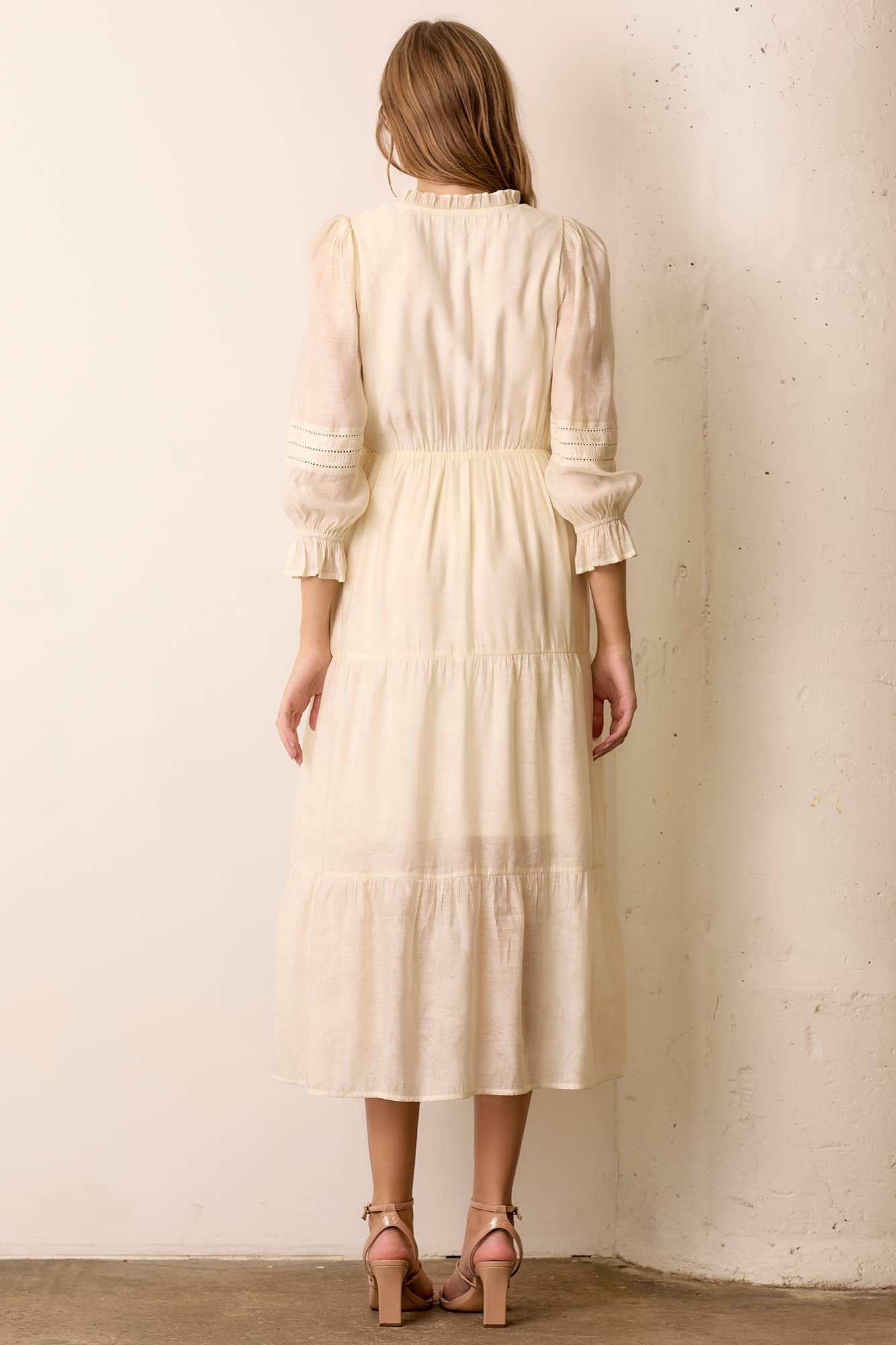 V-NECK LONG SLEEVE MIDI DRESS