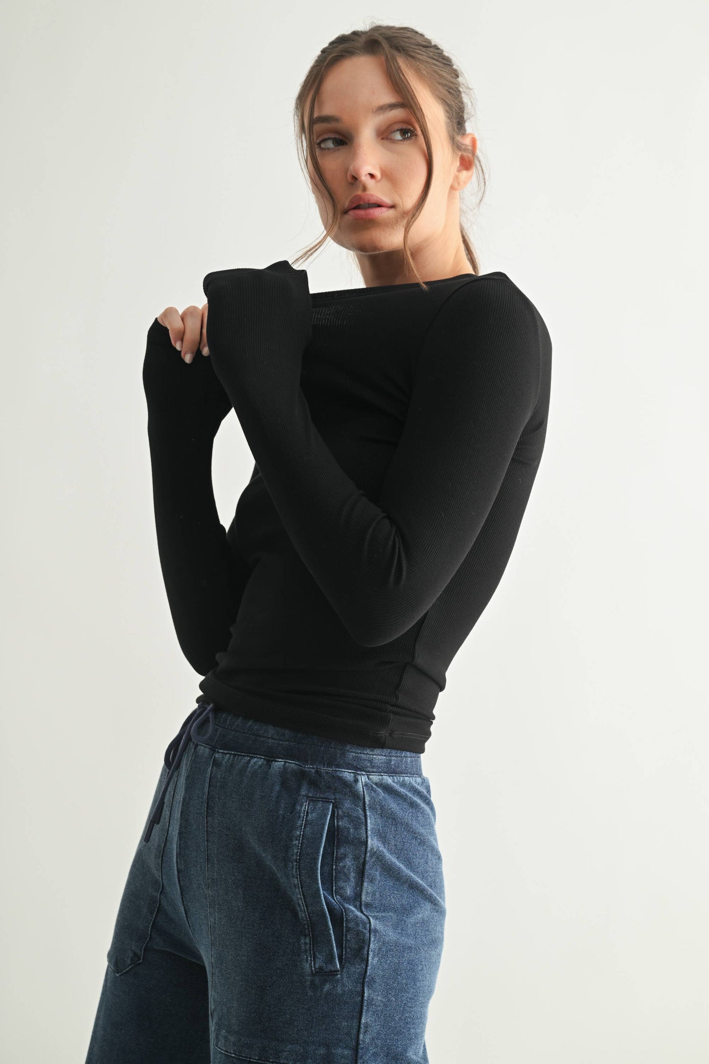 Essential Long-Sleeved Micro-Ribbed Athleisure Top