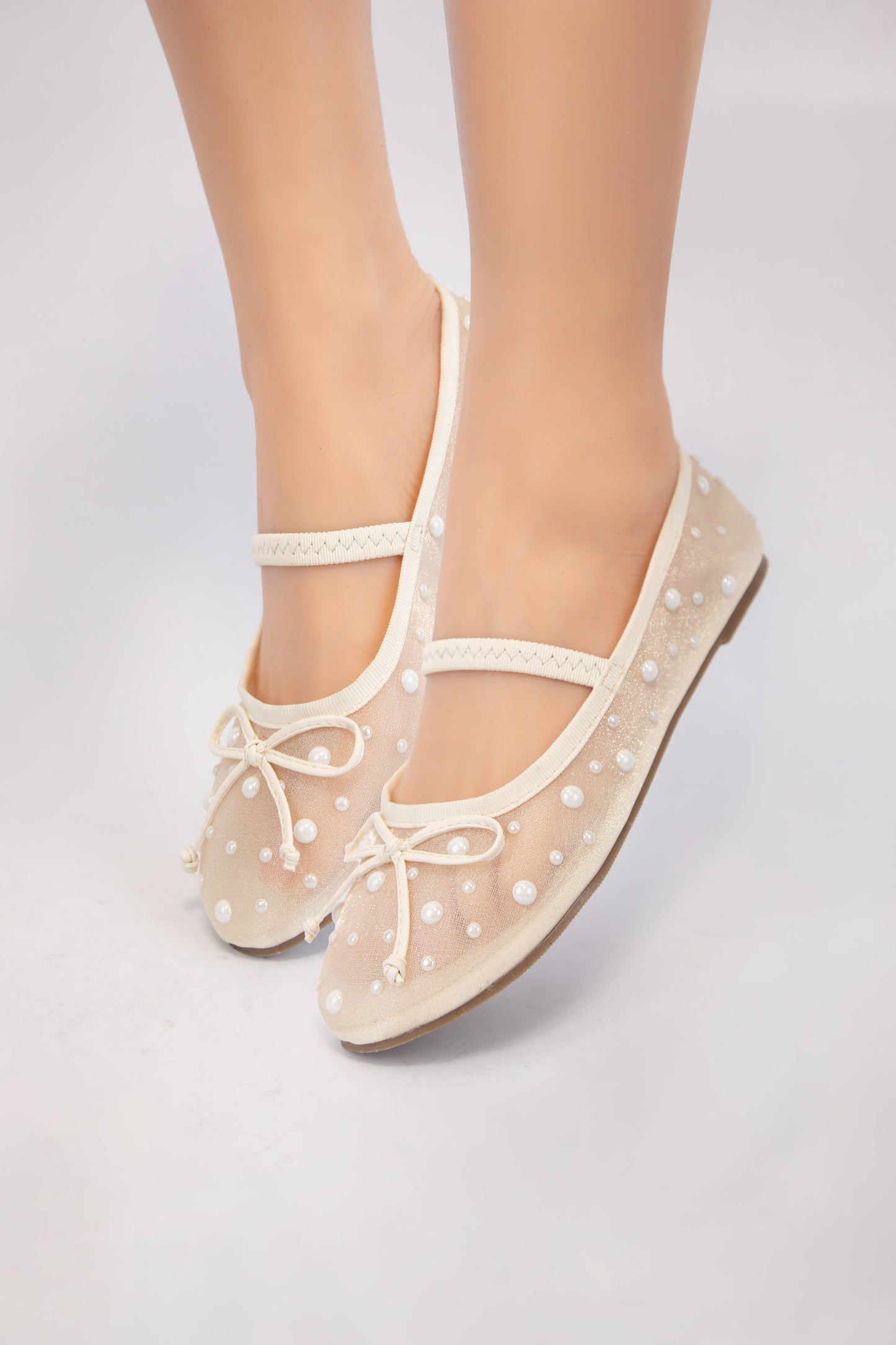 CARLY SHEER MESH WITH PEARL EMBELLISHMENT FLAT