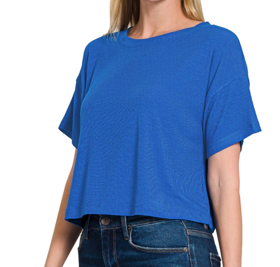 Ribbed Round Neck Crop Tee