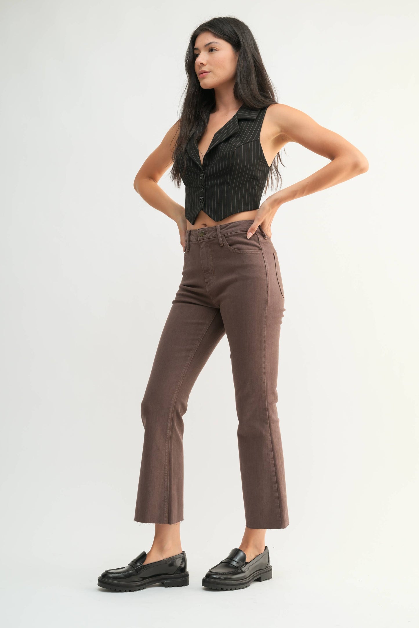 VINTAGE BRWN - High Rise Tonal Crop Flare