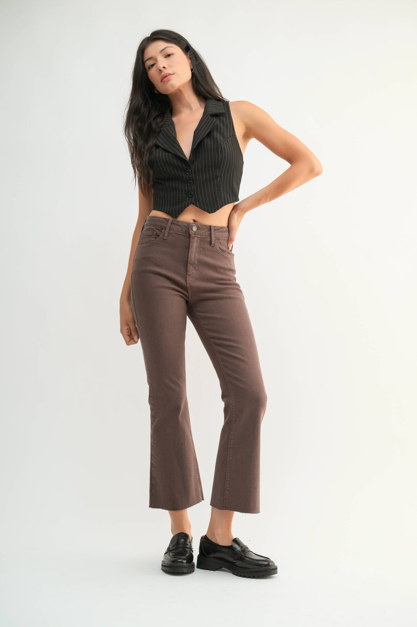 VINTAGE BRWN - High Rise Tonal Crop Flare