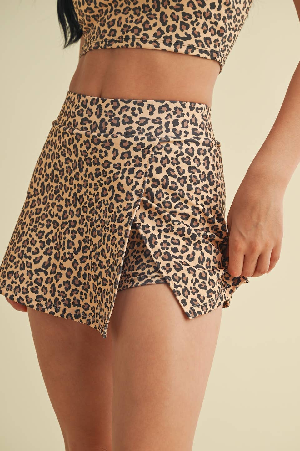 Leopard Print Side Slit A-Line Skort