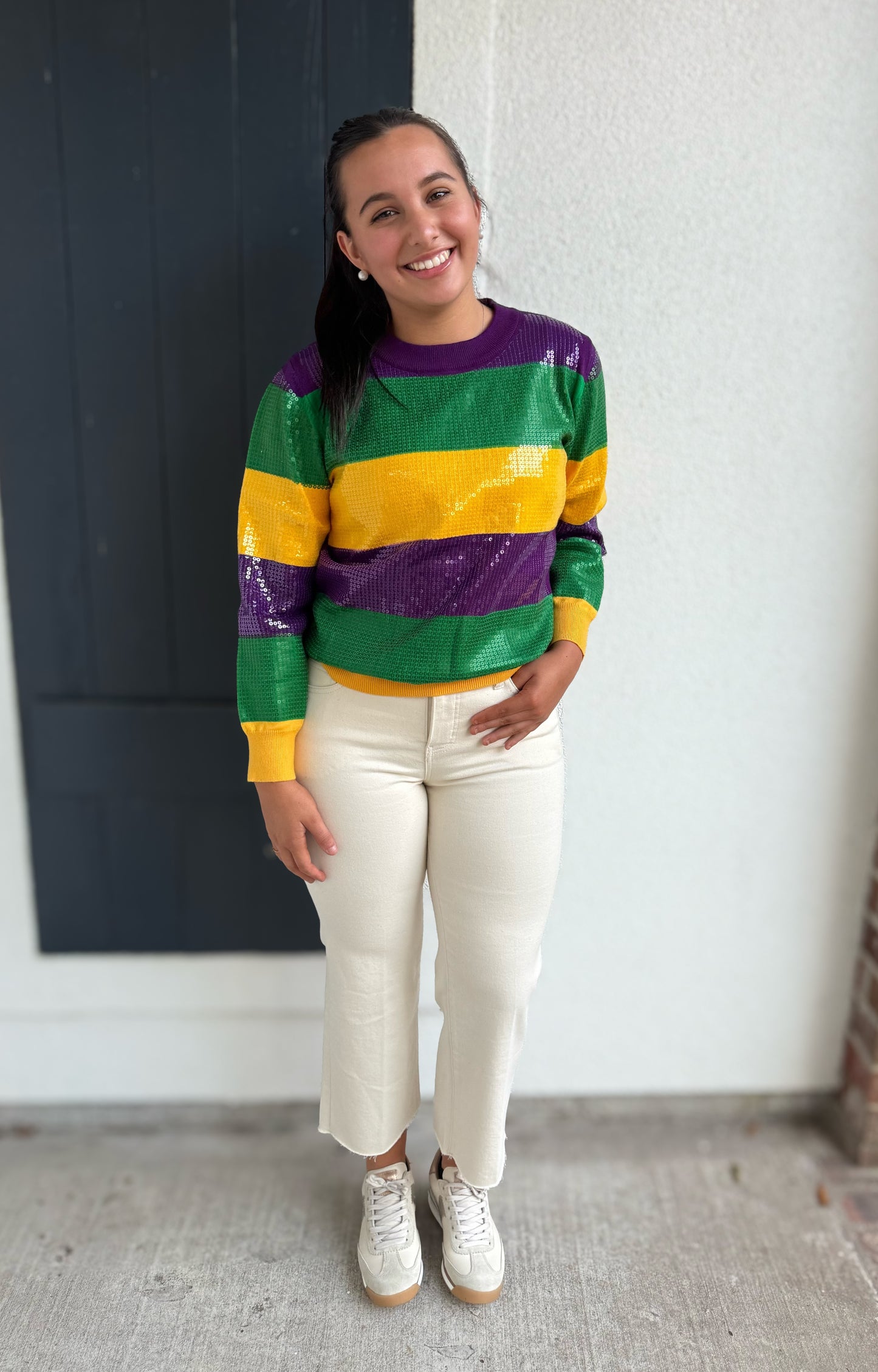 Rugby Mardi Gras Sequin Sweater