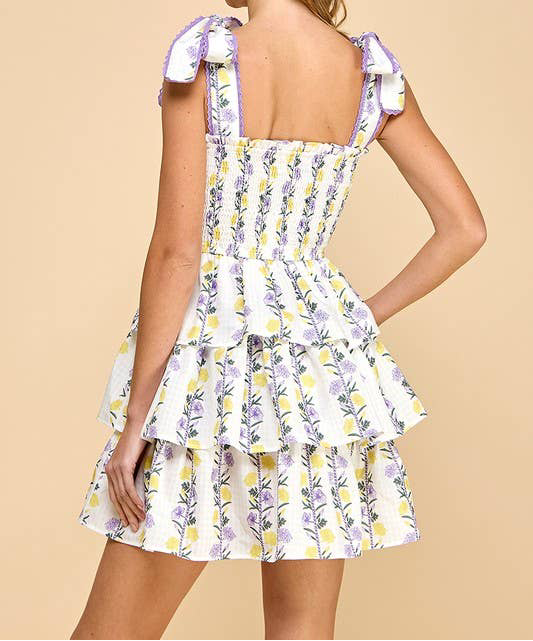 Floral Striped Smocked Tiered Skirt Dress