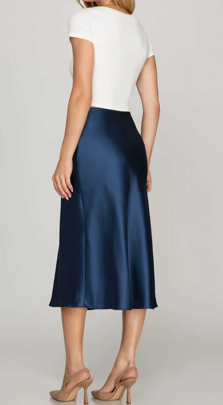 Navy Satin Skirt