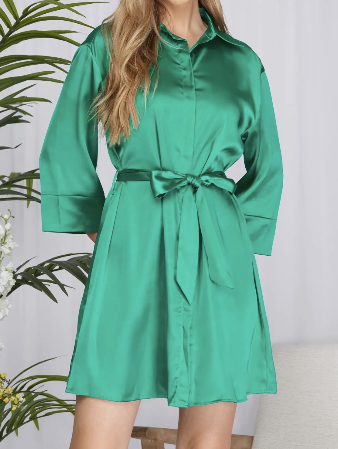 Emerald Elegance Shirt Dress