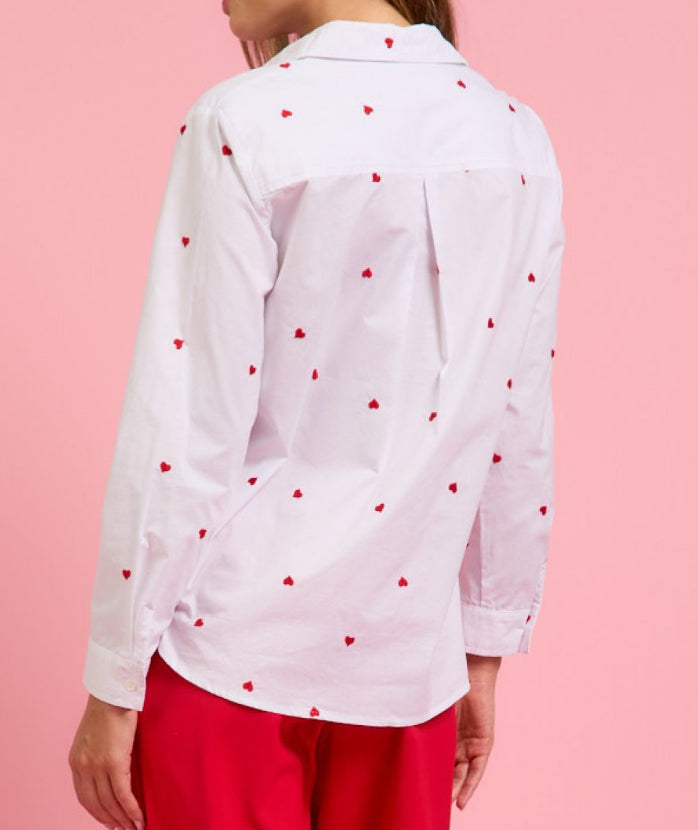 Poplin Embroidered Heart Button Down