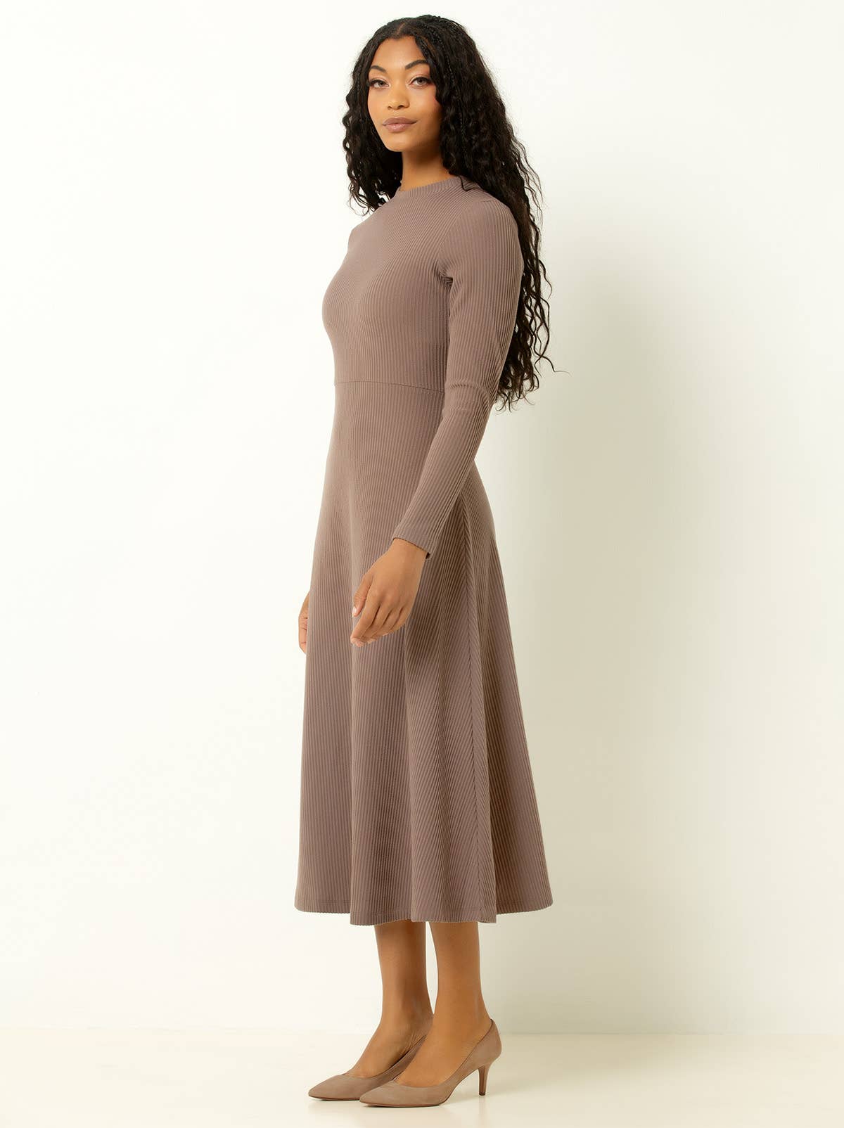 Ribbed Midi Dress - Deep Taupe