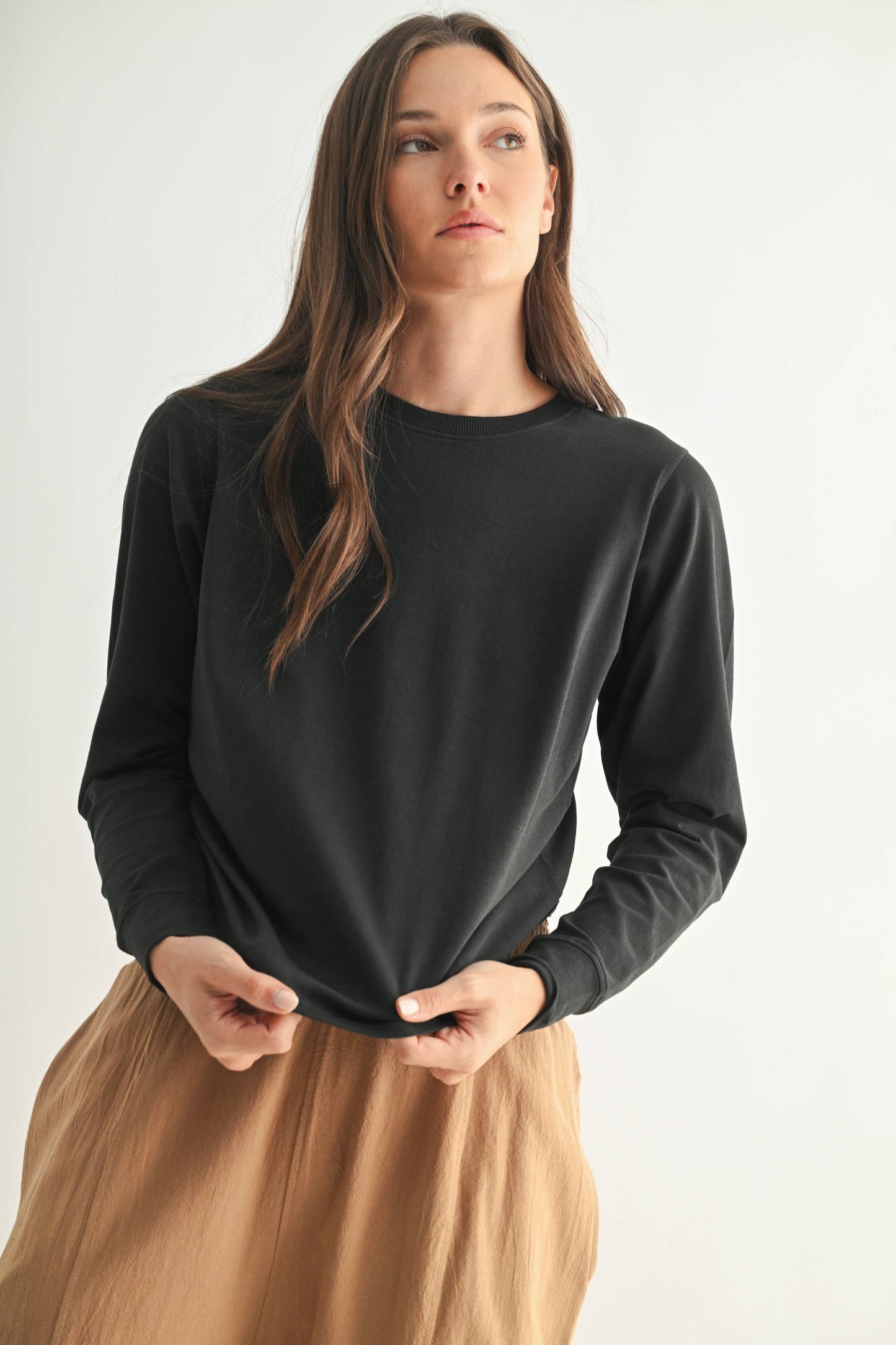 Stonewash Pima Cotton Boxy Long Sleeve