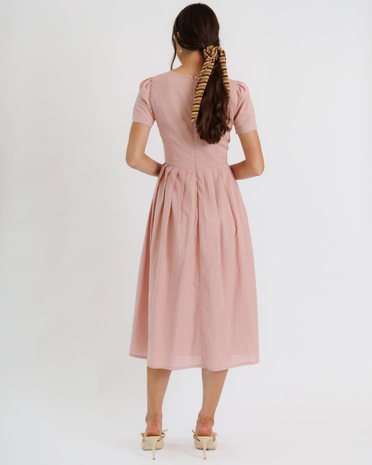 Polly Pink Short Sleeve Scoop Neck Midi Dress