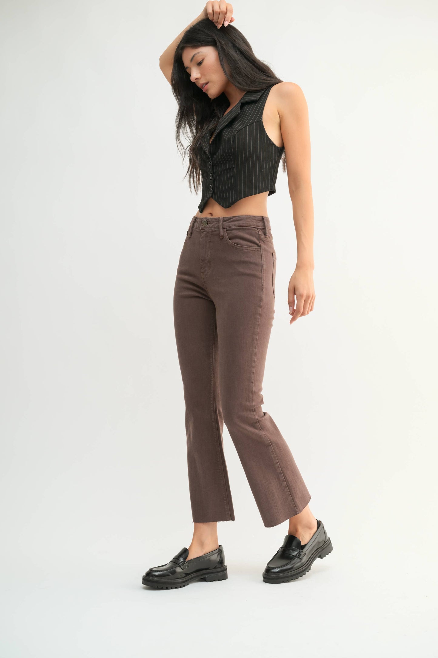 VINTAGE BRWN - High Rise Tonal Crop Flare