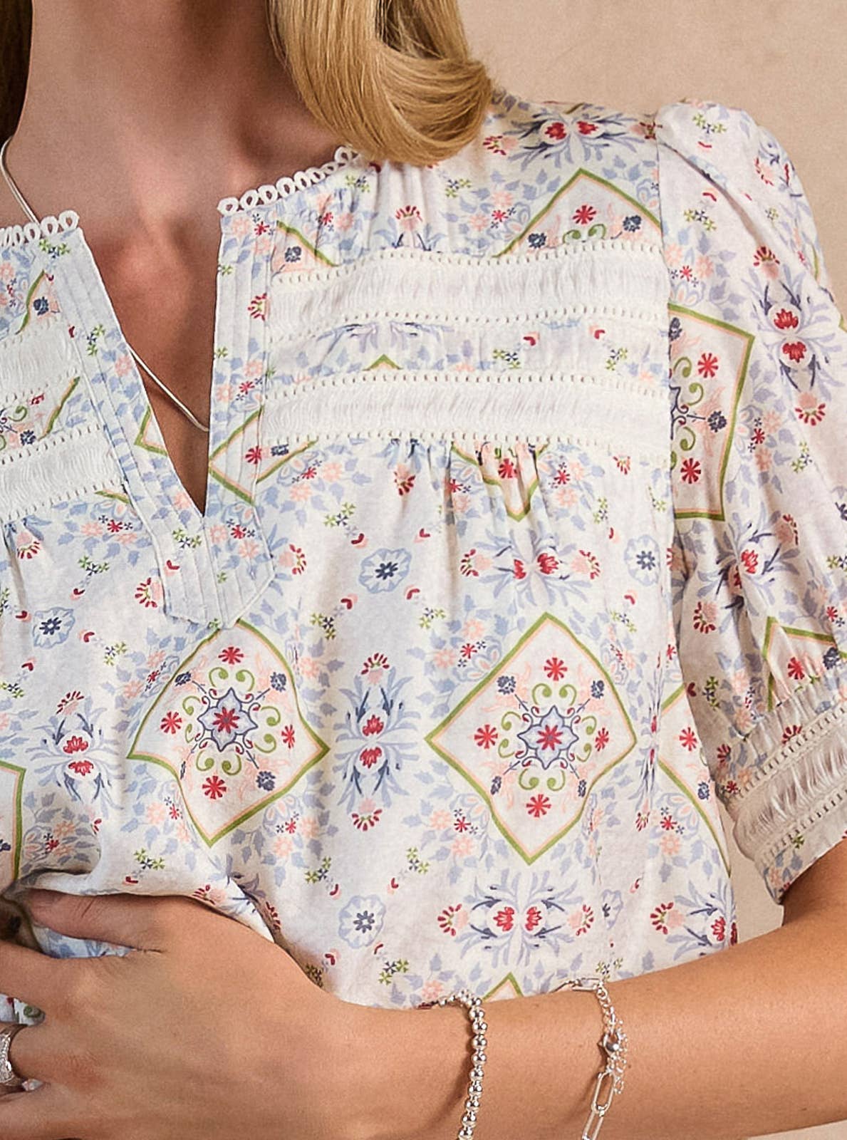 Printed Short Sleeve Blouse