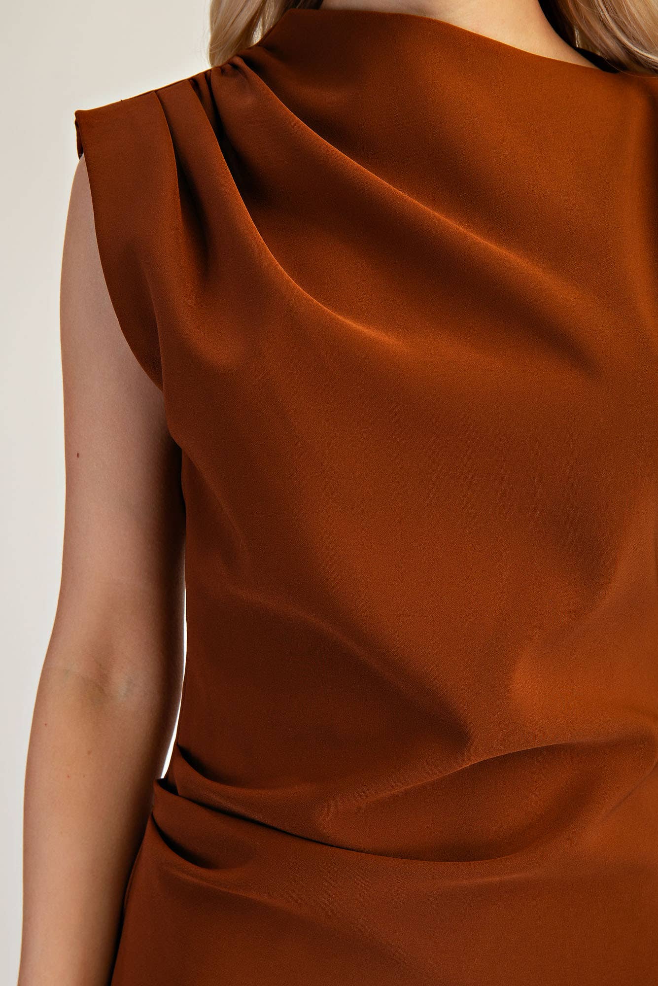 Gathered Boat Neck Mini Dress