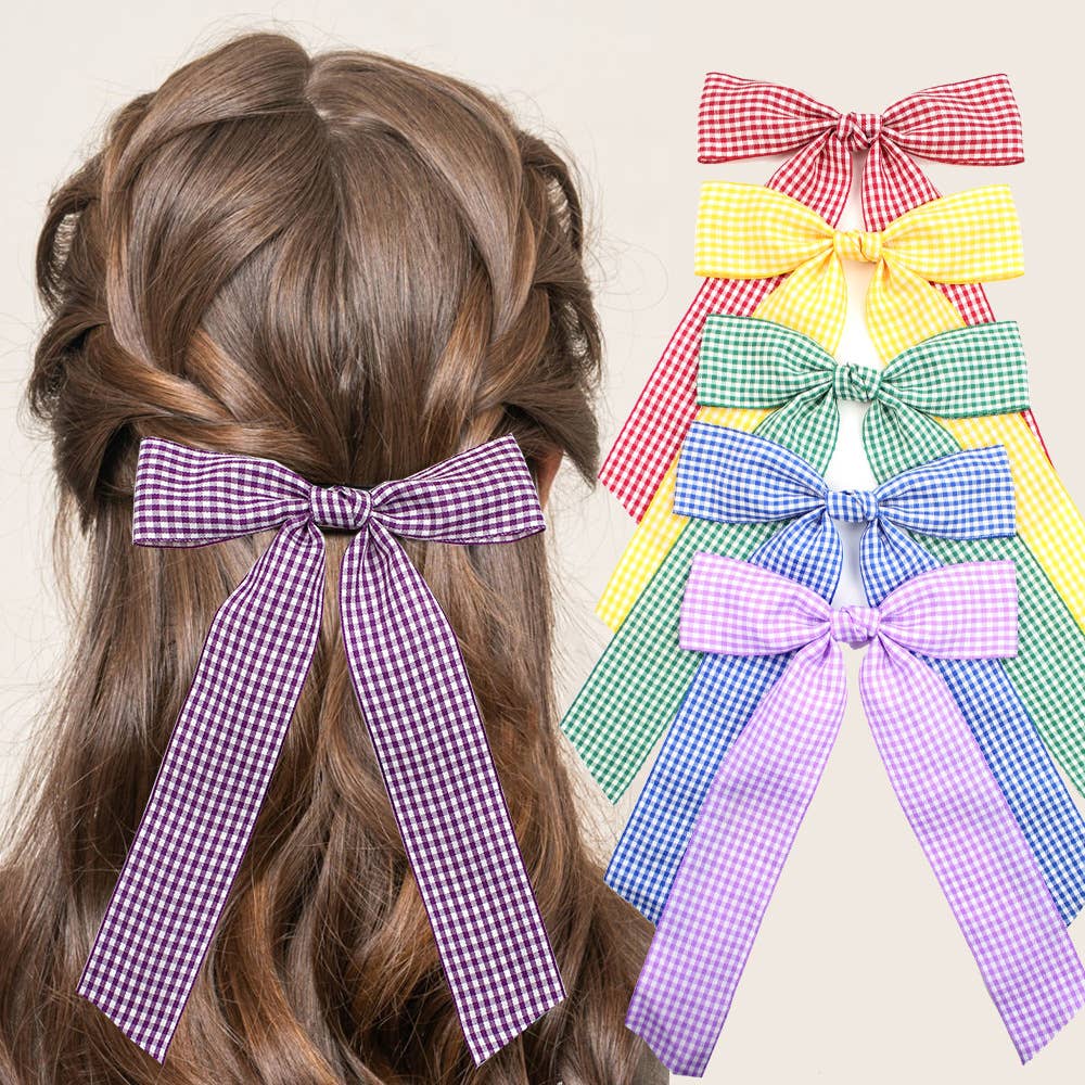 Gingham Ribbon bow clips