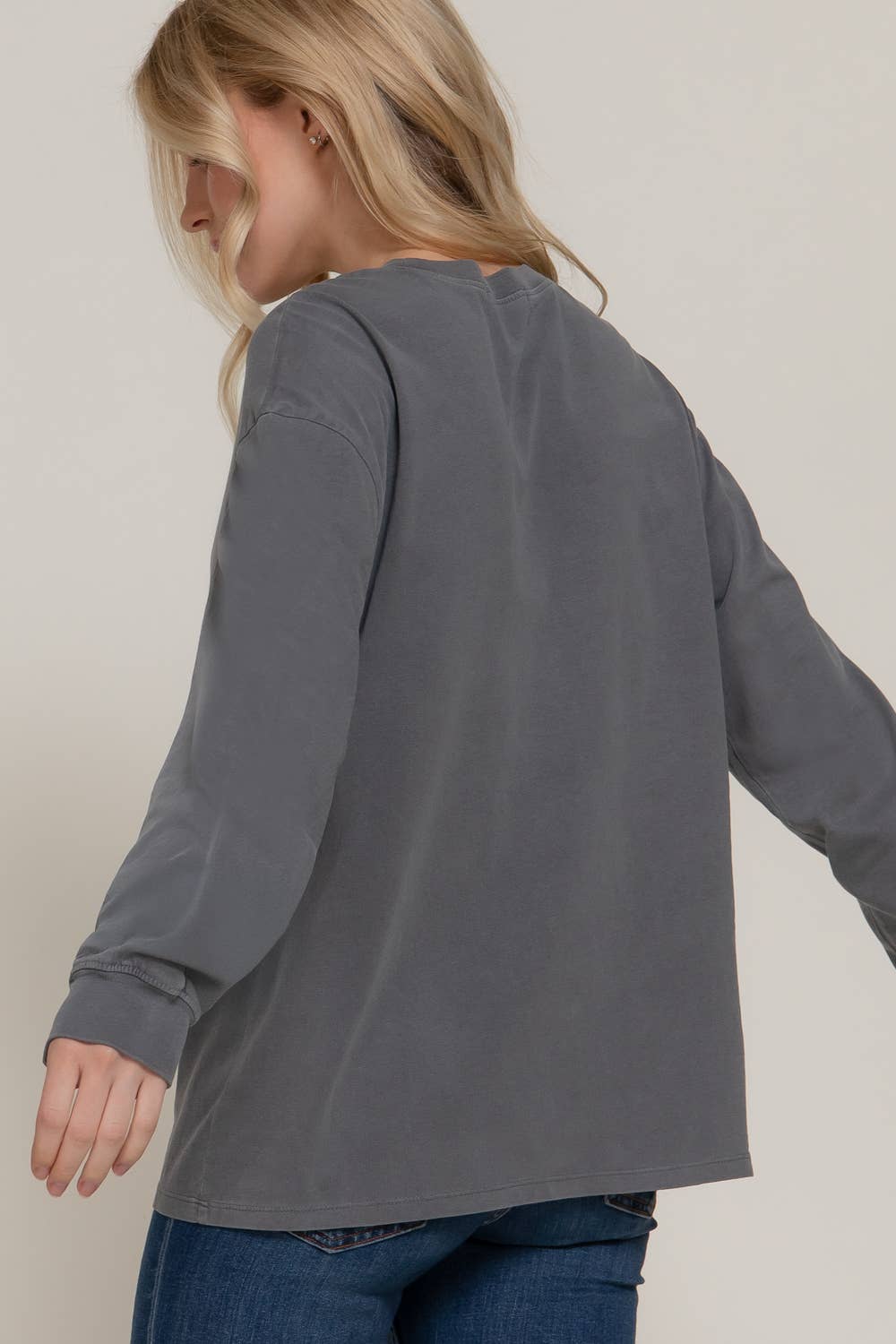 Long Sleeve Round Neck Garment Dye Tee