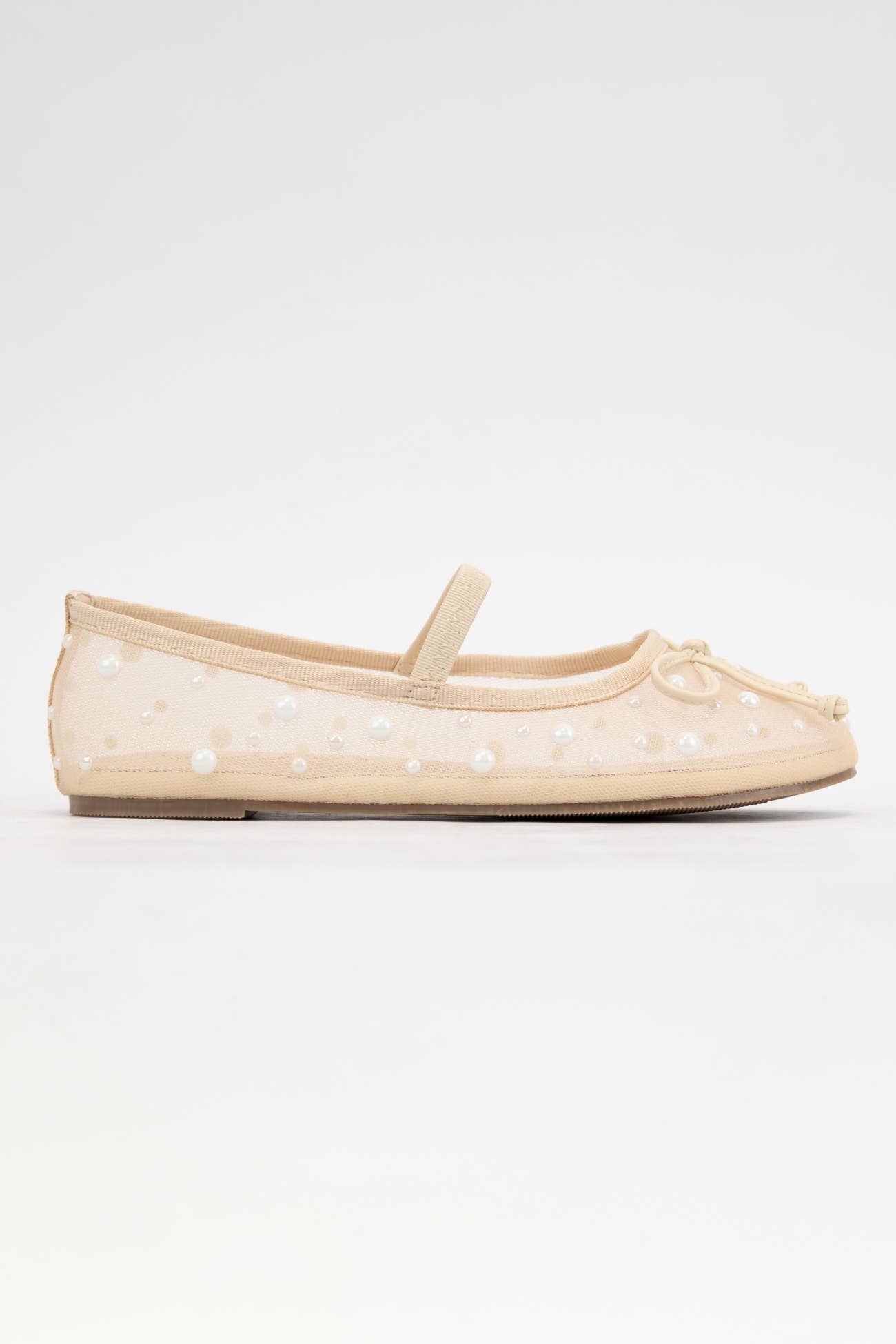 CARLY SHEER MESH WITH PEARL EMBELLISHMENT FLAT