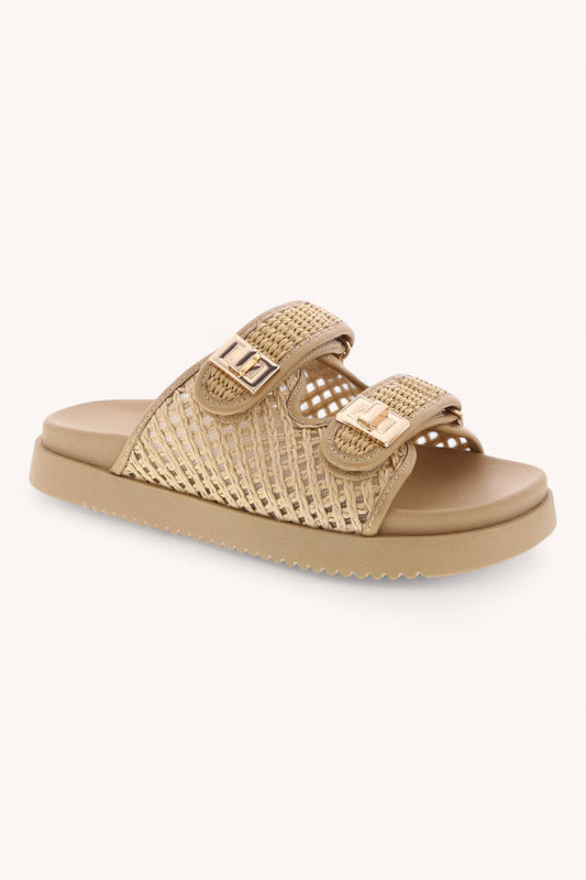 RAFFIA DOUBLE STRAP SEMI PLATFORM SANDALS