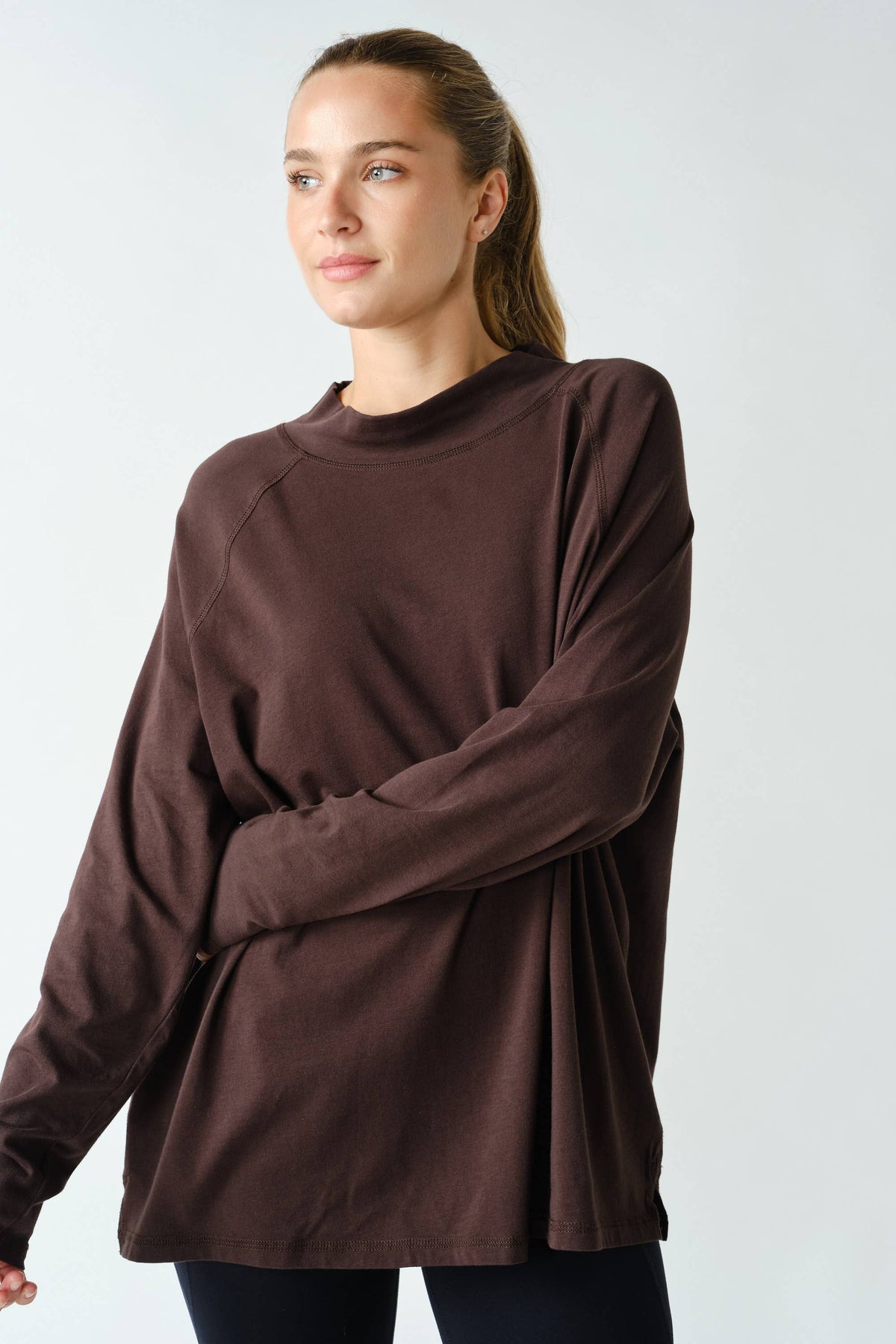 Pima Cotton Mock-Neck Raglan Tunic