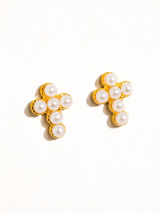 Telo 18K Non-Tarnish Pearl Cross Stud