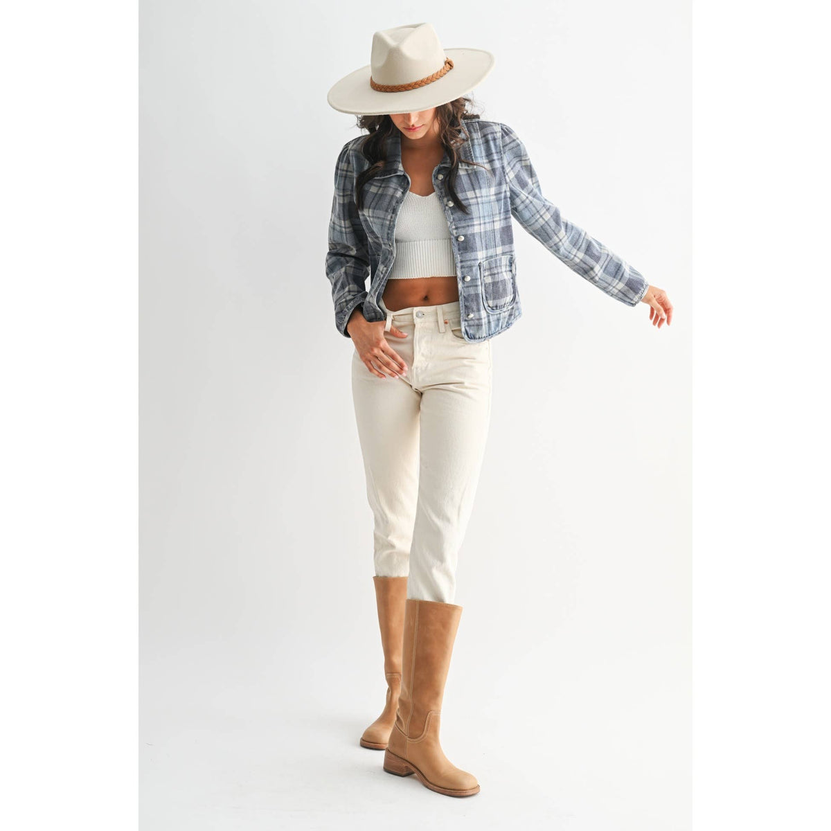 Denim Plaid Button-Front Jacket