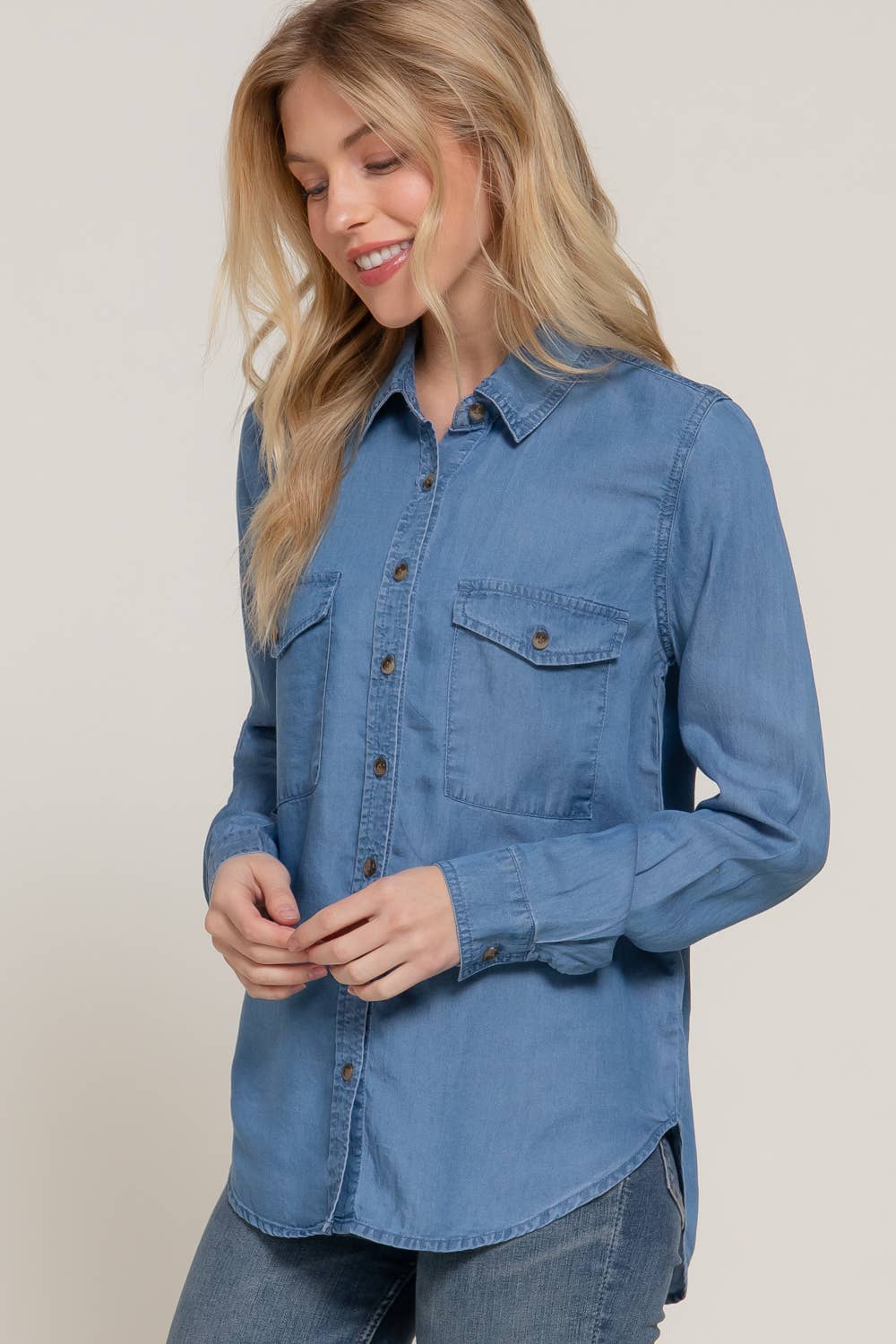 Long Sleeve Color Lyocell Shirt