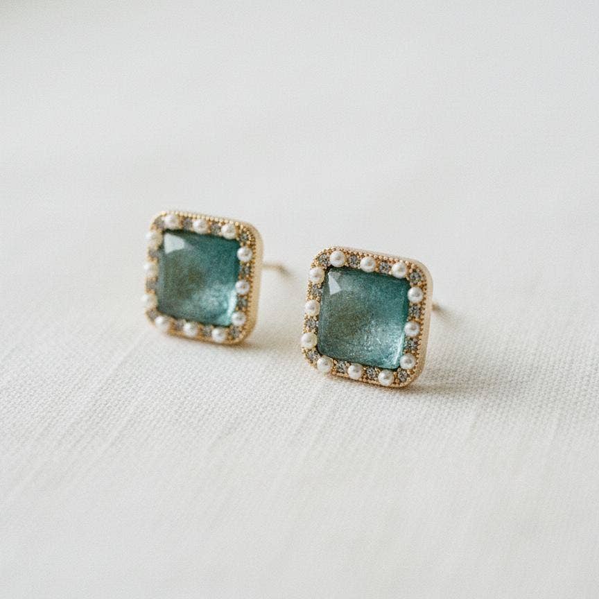 Blue Cubic Zirconia Geometric Stud Earrings