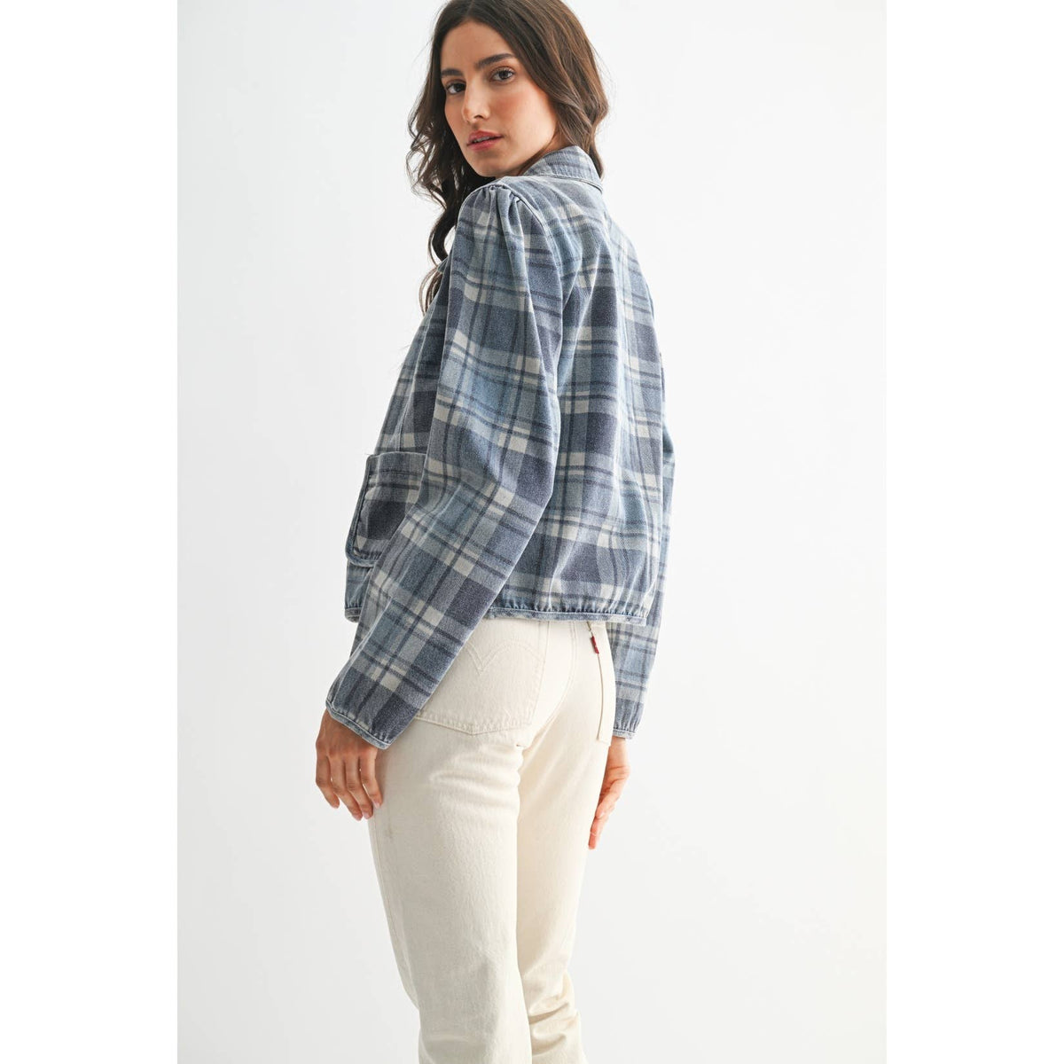Denim Plaid Button-Front Jacket
