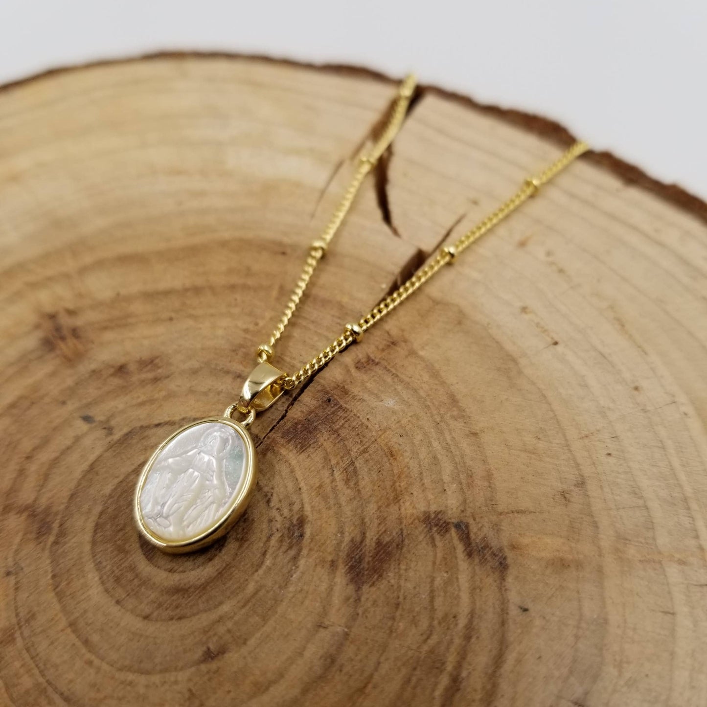 Mother of Pearl Mary Necklace