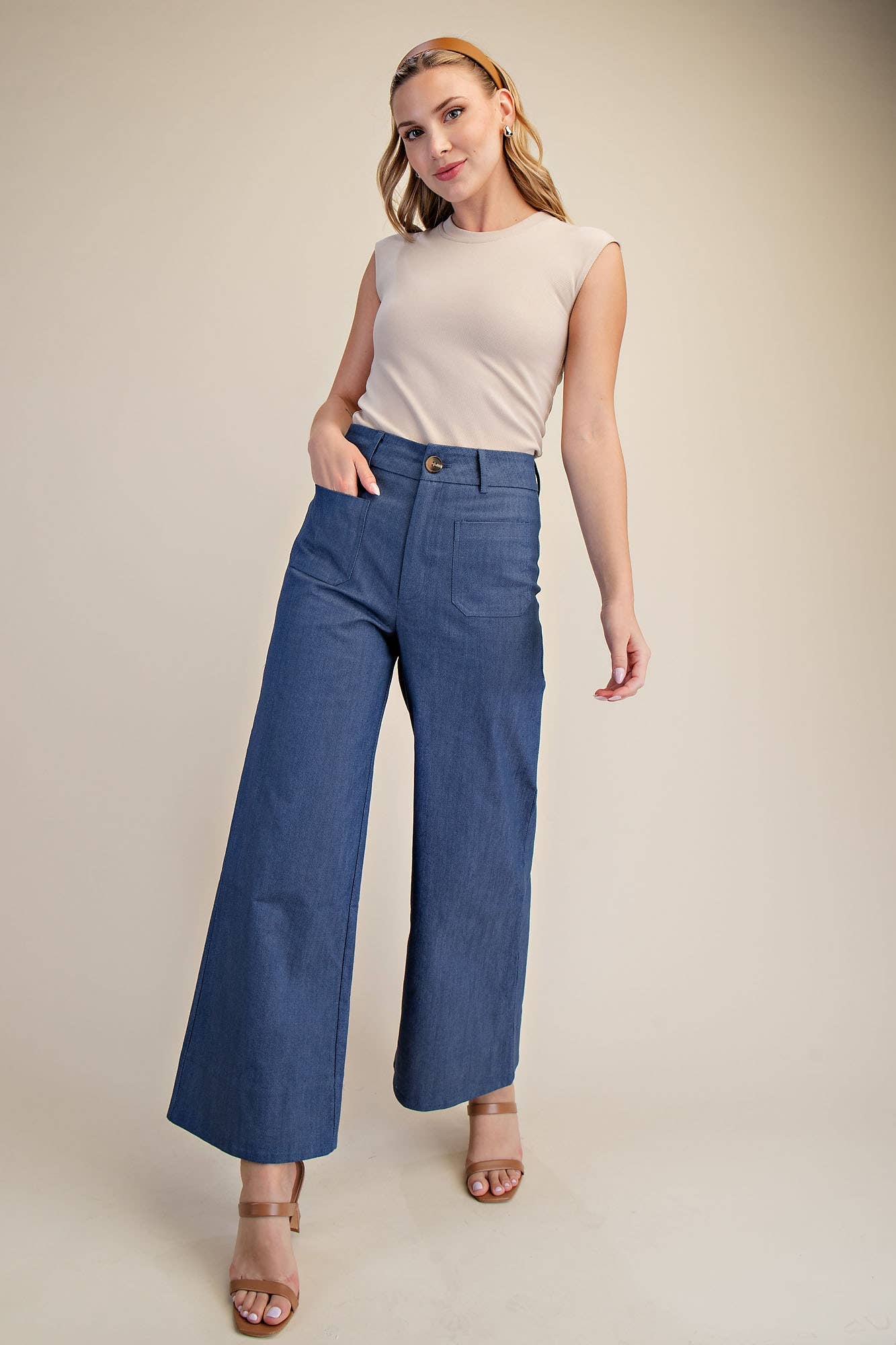 High Rise Front Pocket Wide Jeans