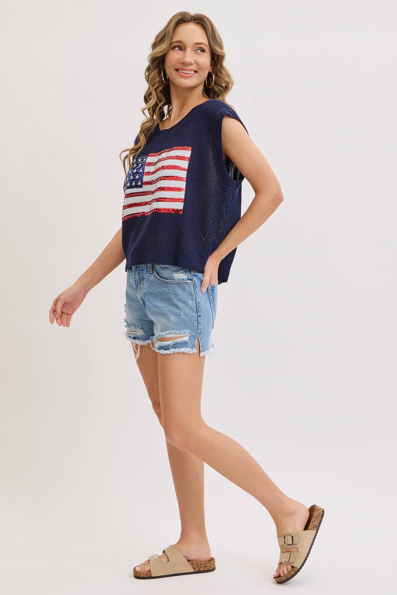 Red White and Sparkles Sweater Top
