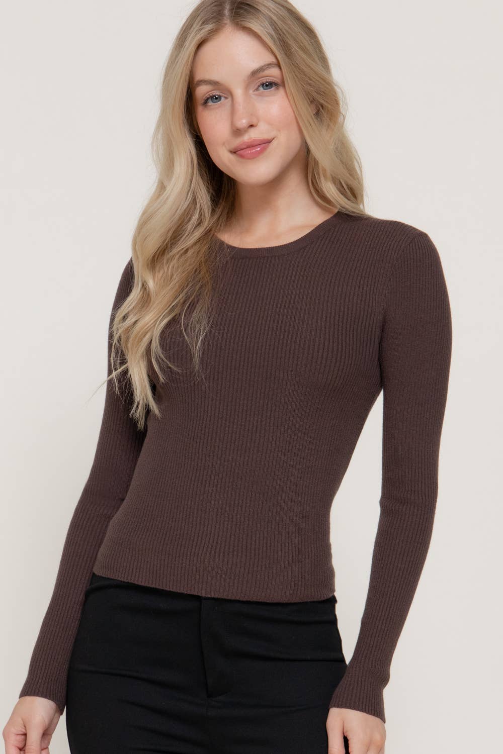 Long Sleeve Crew Neck Rib Sweater