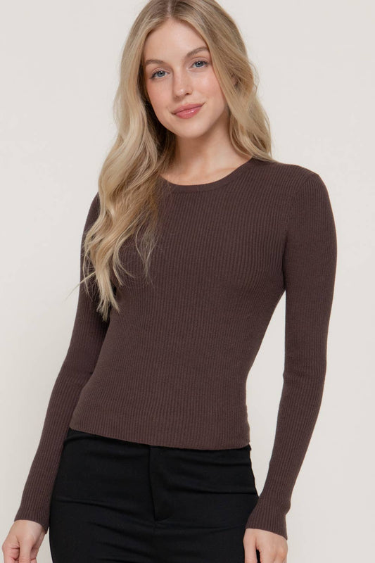 Long Sleeve Crew Neck Rib Sweater