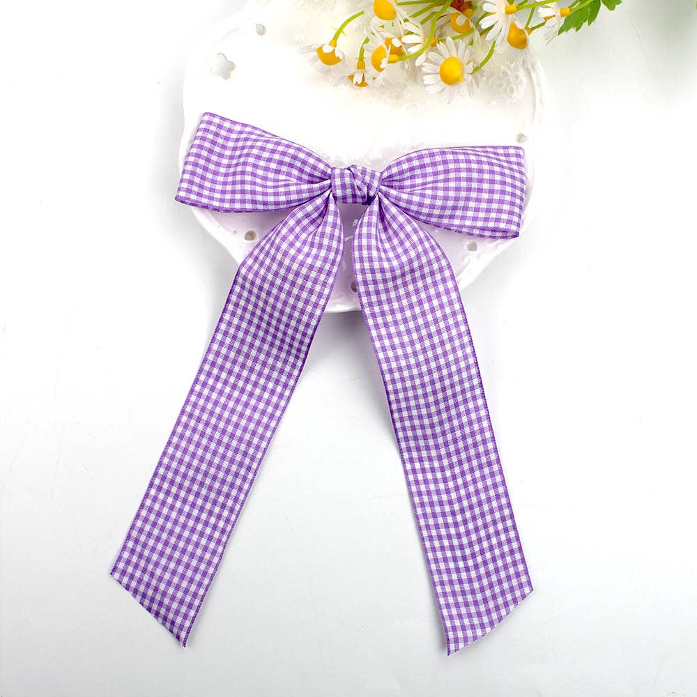 Gingham Ribbon bow clips