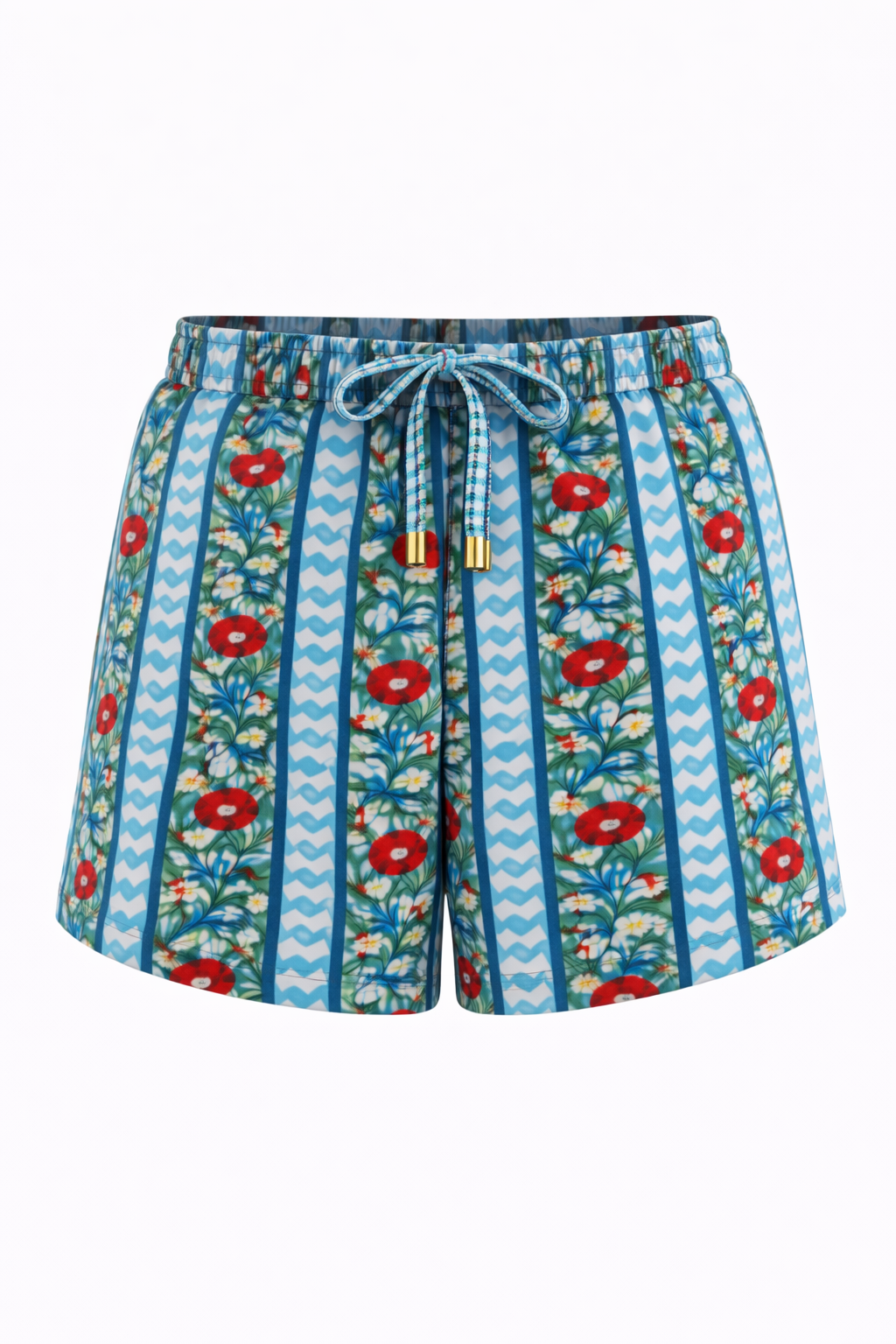 Poppy Red & Blue Print Women's Button Up Ruffled Set