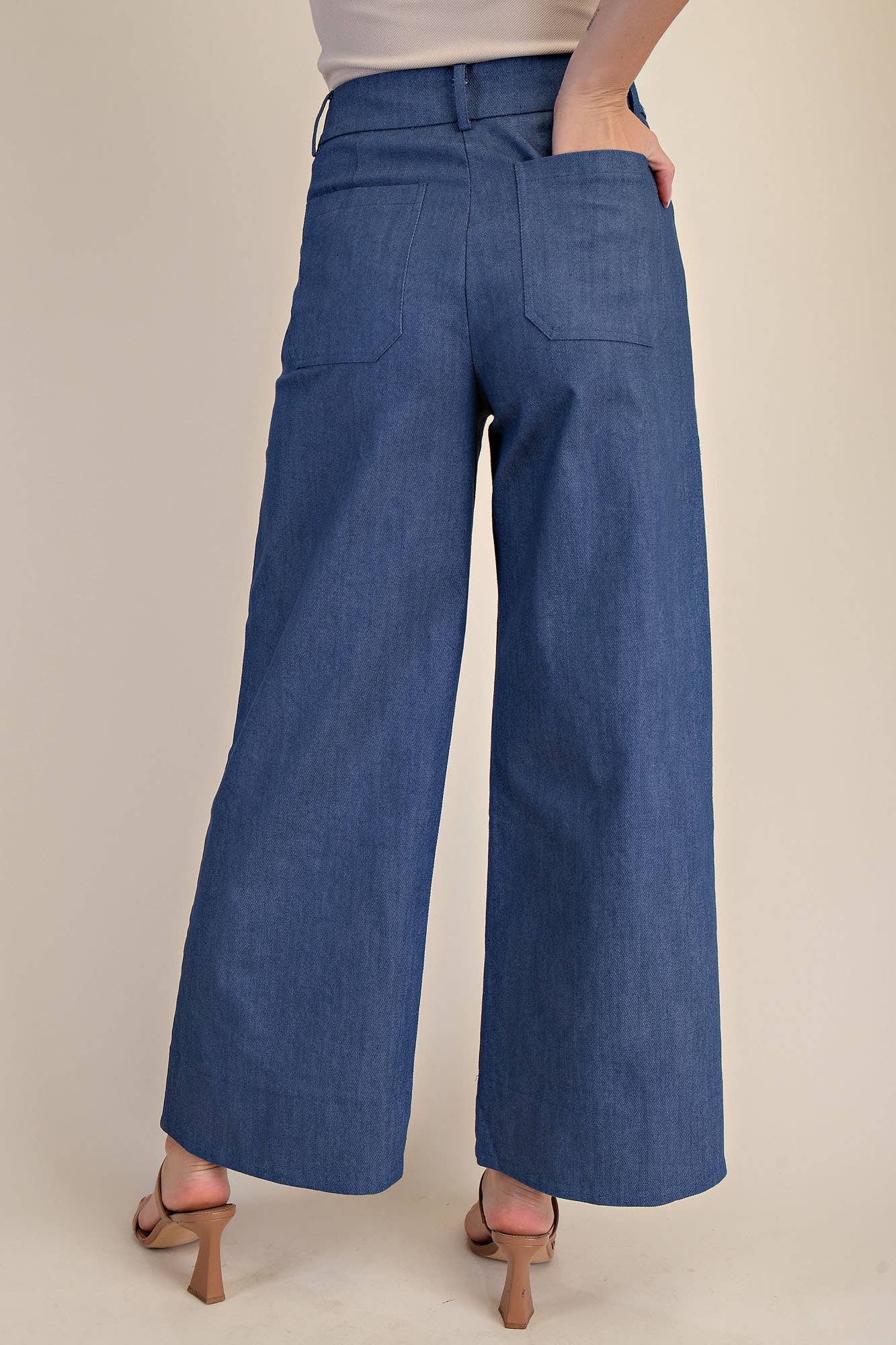 High Rise Front Pocket Wide Jeans