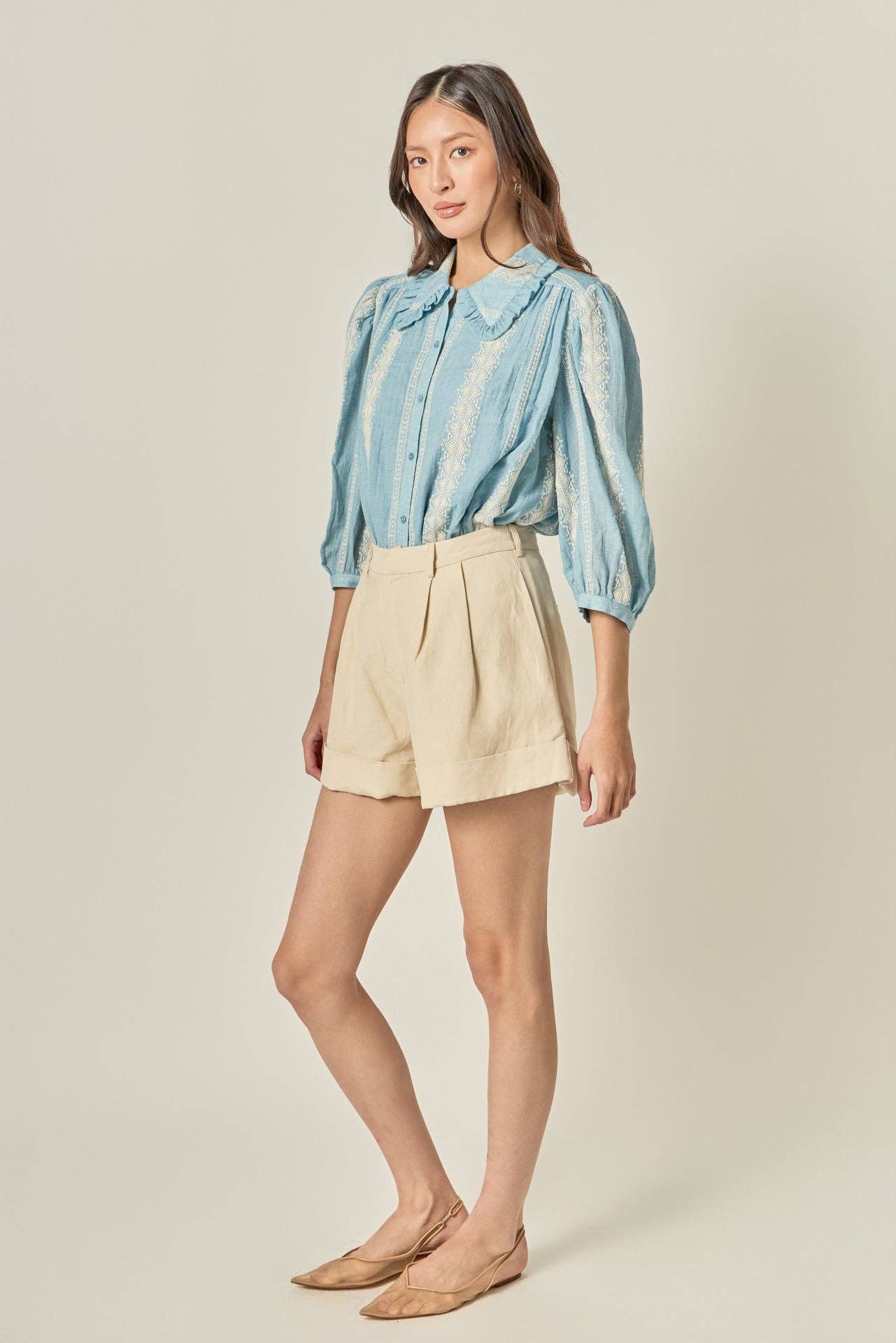 Embroidered Ruffle Collar Blouse