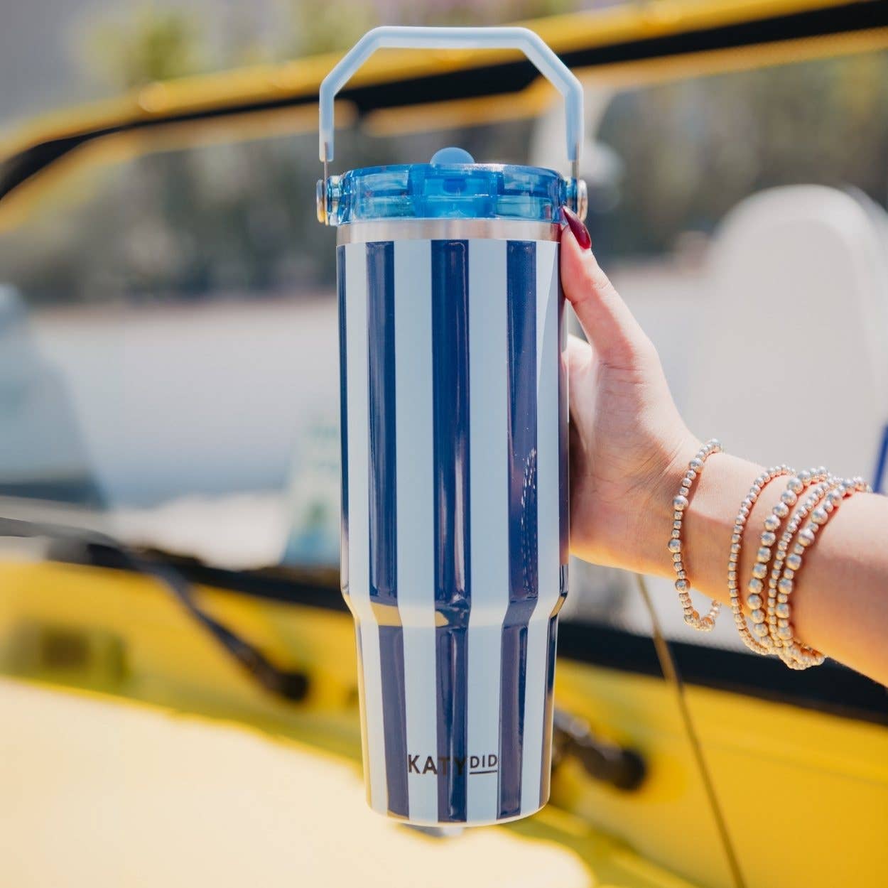 Light Blue and Navy Striped 30 Oz Cabana Tumbler