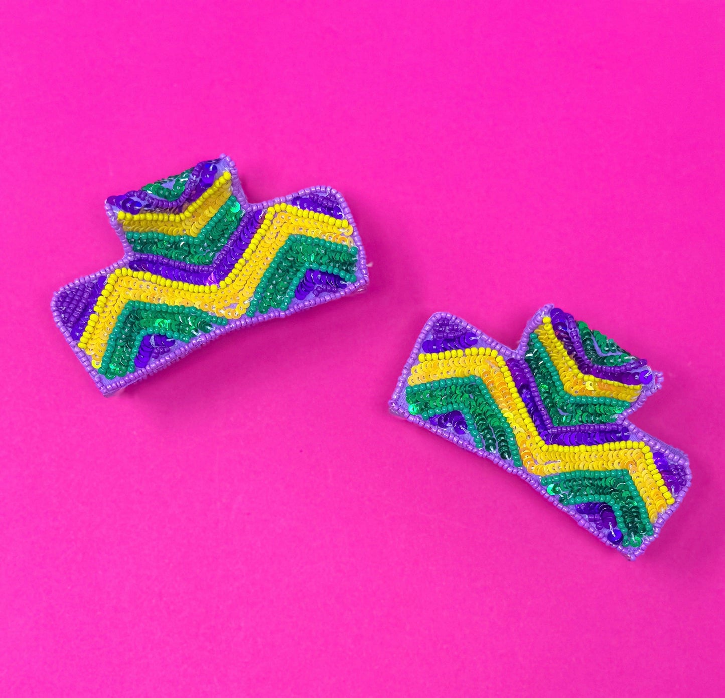 Mardi Gras Claw Clip - Sequin Chevron - Purple