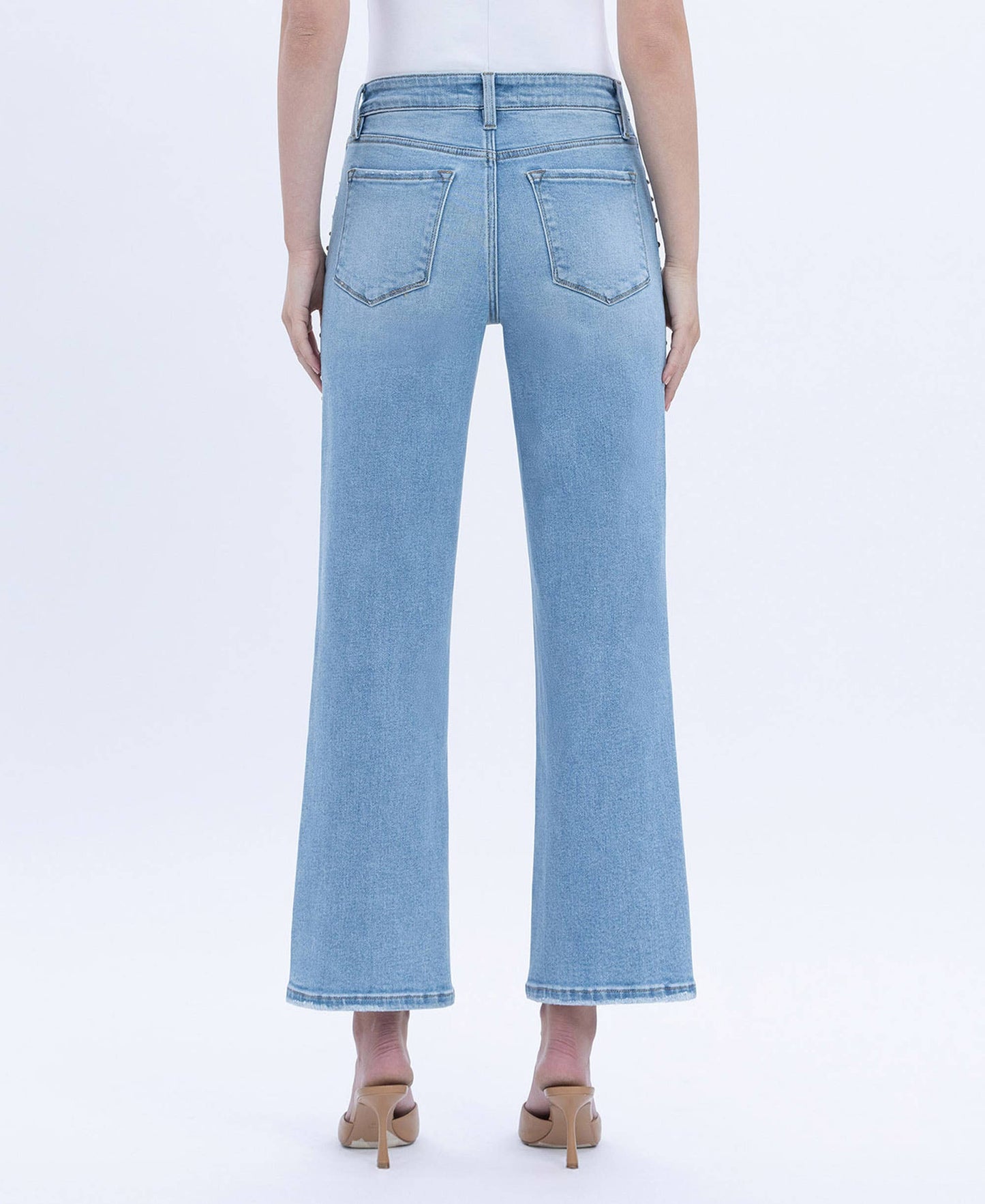 HIGH RISE ANKLE STUDDED SLIM WIDE JEANS LV1964