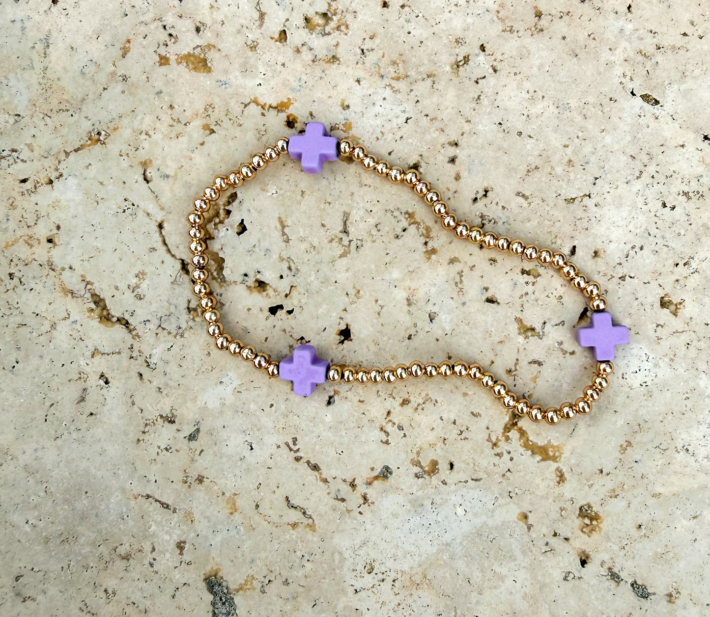 Colorful Cross Gold Bead Bracelet