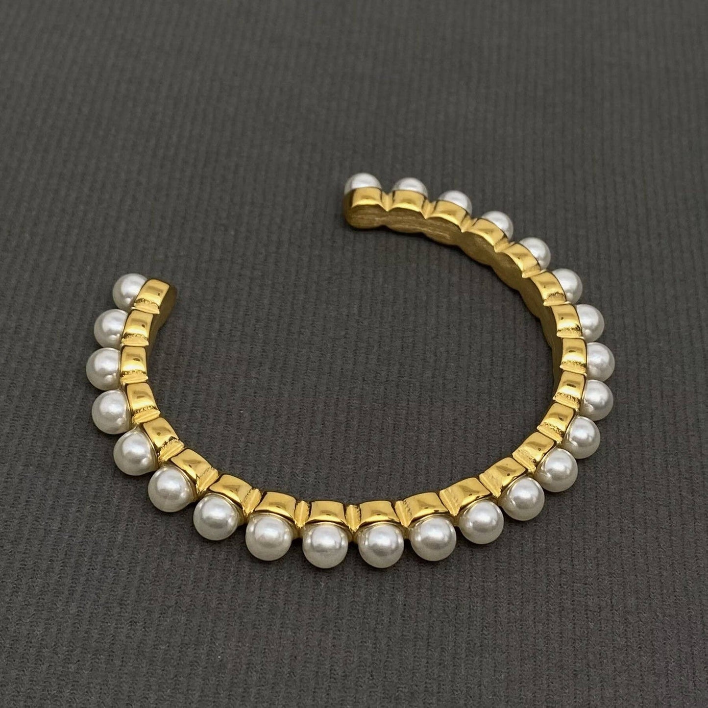 Pearl Inlaid 18K Gold Plated Stainless Steel Cuff