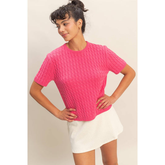 Cable Knit Short Sleeve Sweater Top