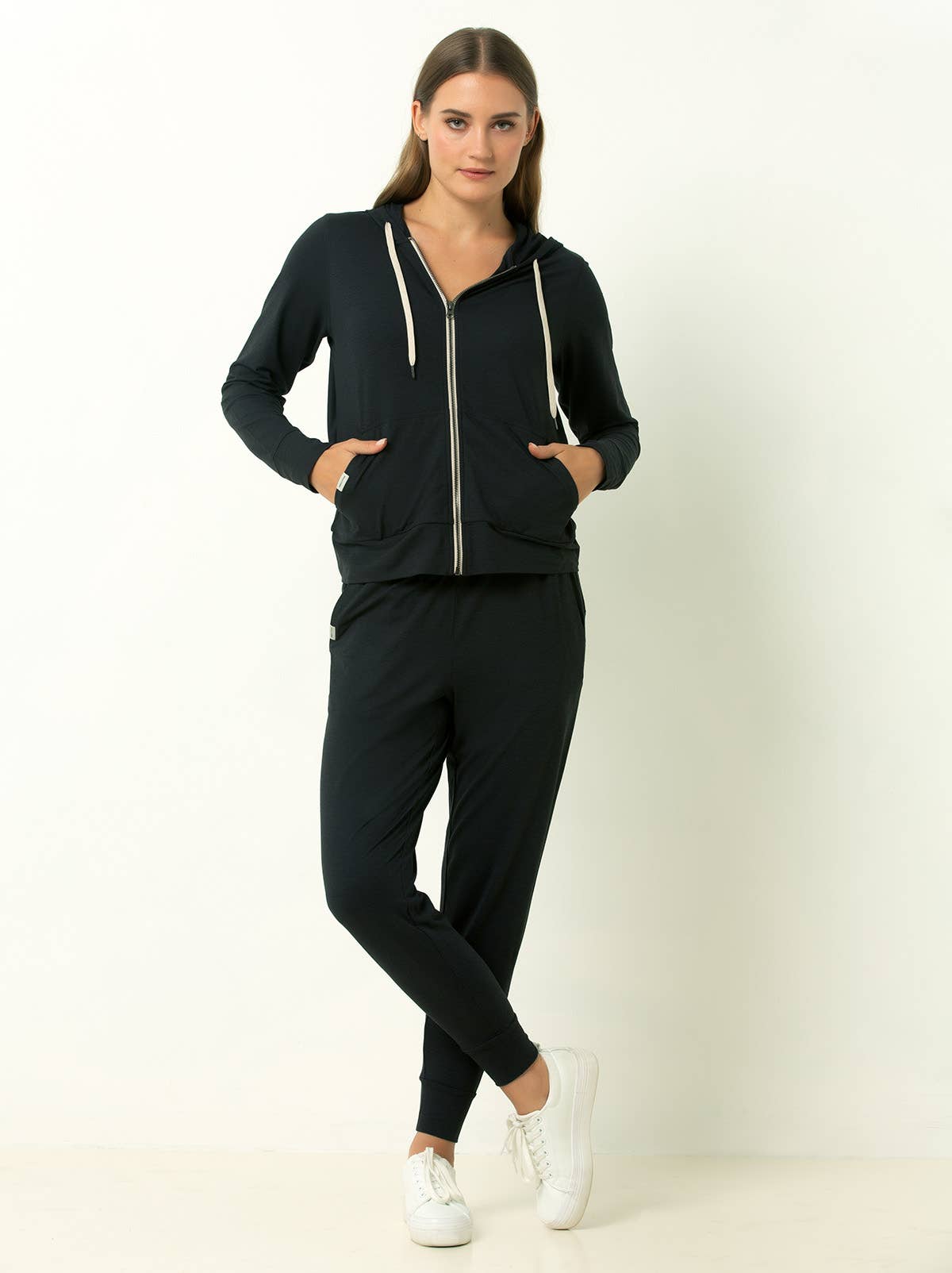 Everyday Essential Lightweight Full Zip Hoodie-Heather Black