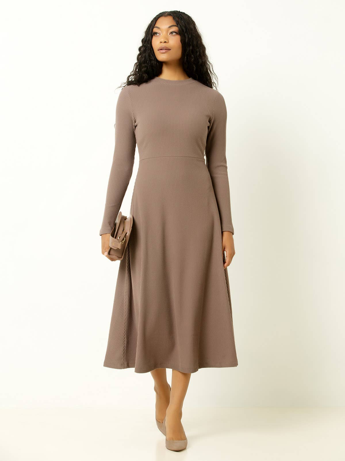 Ribbed Midi Dress - Deep Taupe