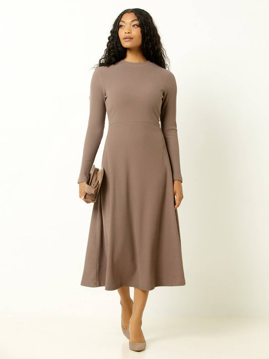 Ribbed Midi Dress - Deep Taupe