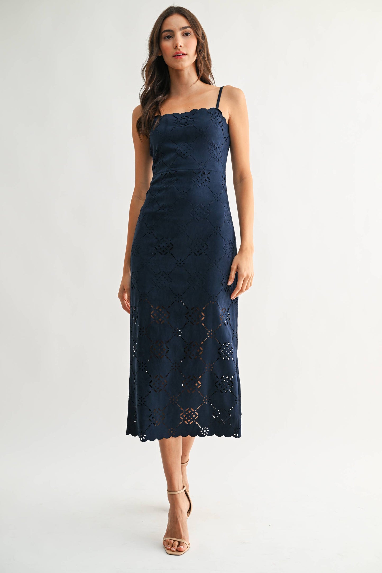 Laser-Cut Midi Dress with Scalloped